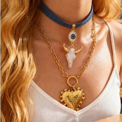 1 pieza Collar de moda creativo, con un elegante y exquisito colgante de ojo de aleación. Adecuado para damas, hermanas y parejas, regalo ideal para el Día de la Madre, citas casuales, fiestas, vacaciones y días festivos.