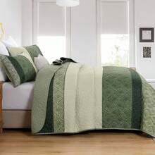 3 Pieces Green Queen King Size Quilt Set, Striped Plaid Bedspread Coverlet Set, Boho Summer Bedding Set Soft Microfiber Bedding Set With 2 Pillow Shams, Suitable For Wedding Items, Valentines Day Home Bed Room Decor, Mothers Day Gift, All Season - 綠色02 - 查看 3