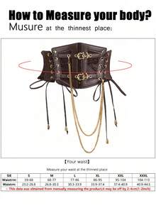 1pc Women's Coffee Brown Vintage Sexy Lace-Up Chain Elastic Metal Buckle Waist Cincher, Suitable For Holidays, Parties, Or Daily Commute Outfits - Coffee Brown - View 4