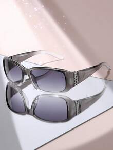 1 Pair Y2K Rhinestone Embellished Oval Sunglasses, Face-Flattering Design, Rhinestone Temples For Refined Look, Gradient Lenses For Sun Protection And Stylish Vibe - Multicolor - View 8