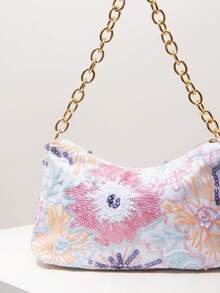 Metal Chain Floral Embroidery Sequin Ladies Handbag, Suitable For Evening Party, Elegant Ladies Wallet, Ladies Gift (Random Pattern) - Multicolor - View 4