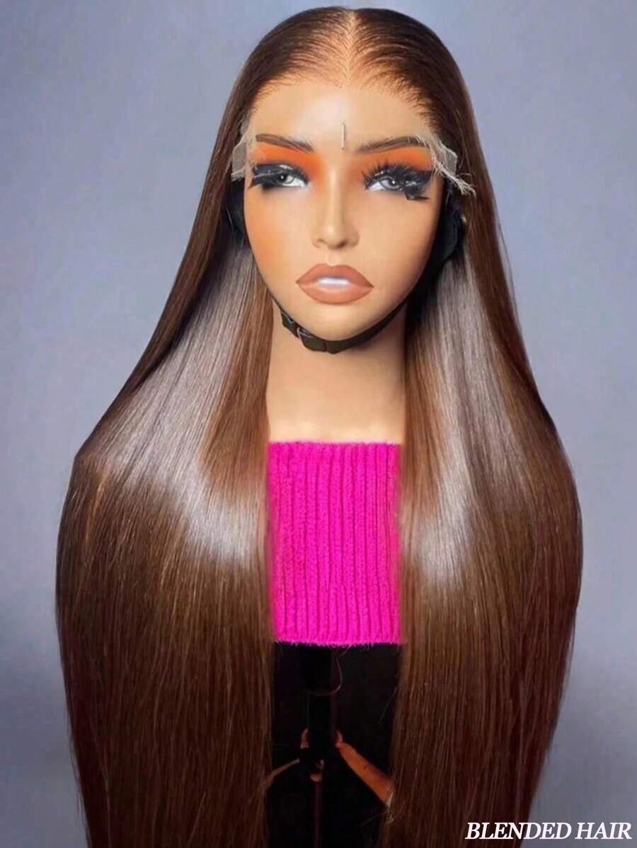 Chocolate Brown Long 8-34 Inch Wig Human Frontal Hair 13x4 HD Lace Front Wigs 200% Density Brazilian Blended Virgin Hair Lace Front Human Frontal Hair Straight Wig Pre Plucked With Baby Hair Blended Hair For Women Daily Party Christmas Use