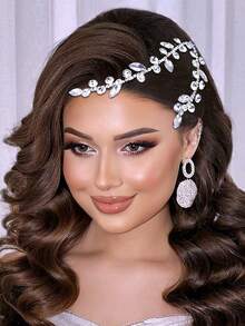 1pc Handmade Crystal Bridal Headpiece, Suitable For Wedding & Party - Silver - View 2