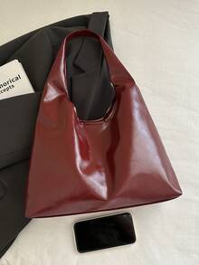 Tas Tote Wanita Ukuran Besar, Tas Bahu dengan Desain Modis, Tas Tangan Kasual Elegan - Merah - View 7