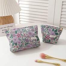 Purple Floral Makeup Bag, Large Capacity, Lipstick Storage Bag, Handheld Purple Makeup Bag, Large Capacity, Compartmentalized - bé nhỏ - Xem 4