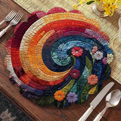 1pc Floral & Spiral Pattern Round Placemat Set, Popular Home Decor, Party & Holiday Tableware Accessories