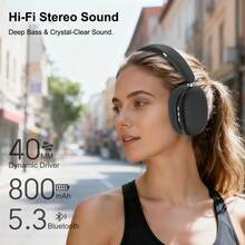 SUNJOM Wireless Bluetooth Over Ear Headphones Up To 28H Battery Life Headset With Microphone Gym Overhead Headphones Compatible With IOS & Android Mobile Phones,Computers,Laptop(Silver) - 黑色 - 查看 7