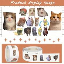 500PCS/Roll Cartoon Funny Cat Meme Stickers Cute Decoration Decals Water Bottle Suitcase Phone Case Sealing Label Sticker Decoration - A - Xem 3