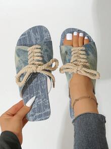 Women's Sandals, Denim Women's Shoes, Punk Style Women's Flat Sandals, Slide Sandals - Baby Blue - View 10