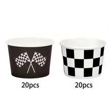 10个/20个/40个装黑白格子冰淇淋赛车主题派对冰淇淋杯、甜点杯、圣代杯、婚礼生日派对用品 - 查看 7