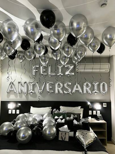 16pcs/Set Spanish Happy Anniversary Letter Garland, Includes Gold, Silver, Rose Gold Banners, Suitable For Anniversary Celebration Party, Birthday Party, Proposal, Engagement Party, Family Gathering, Indoor And Outdoor Photo Props