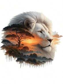 1pc/2pcs/3pcs Sunset White Lion Heat Transfer Vinyl Stickers, Easy To Iron, Washable And Durable, Suitable For DIY T-Shirts, Jeans, Backpacks And Pillows - L - View 1