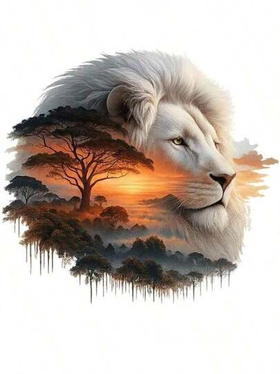 1pc/2pcs/3pcs Sunset White Lion Heat Transfer Vinyl Stickers, Easy To Iron, Washable And Durable, Suitable For DIY T-Shirts, Jeans, Backpacks And Pillows