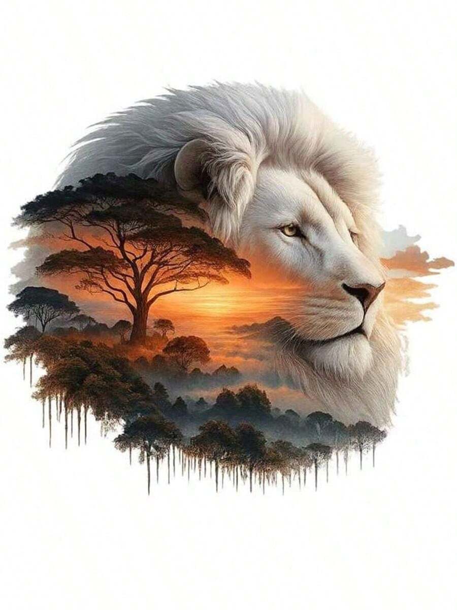 1pc/2pcs/3pcs Sunset White Lion Heat Transfer Vinyl Stickers, Easy To Iron, Washable And Durable, Suitable For DIY T-Shirts, Jeans, Backpacks And Pillows - L - View 1