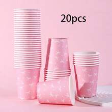 10 piezas/20 piezas/40 piezas, Taza de papel con lazo rosa/negro/blanco, Taza de café desechable de 9 onzas (4 estilos) con tema de lazo, Decoraciones y suministros para fiesta de cumpleaños, boda, despedida de soltera, fiesta del té, fiesta de soltero, decoración del Día de San Valentín - Ver 14