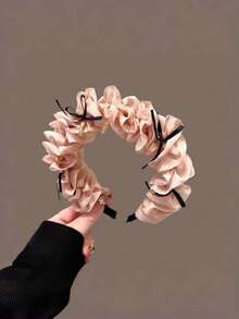 1 pieza Diadema con lazo antideslizante, diadema de malla con corona alta plisada, accesorio de moda para el cabello - Multicolor - Ver 8