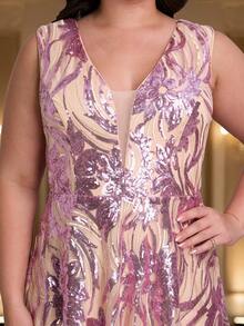 Romagic 曲线款无袖亮片长款连衣裙，V领露背系带A字优雅舞会礼服，春夏款 - 淡紫色 - 查看 6