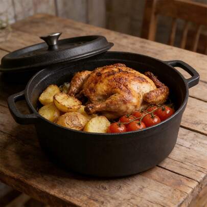 1-Pack 4.7L Large Capacity Cast Iron Cooking Pot, Versatile Non-Coated Dutch Oven With Dual Handles For Induction Hobs