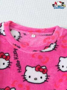 SANRIO 女士加厚绒Hello Kitty睡衣套装，长袖圆领上衣和长裤，柔软舒适休闲家居服套装，适合秋冬季穿着 - 玫紅色 - 查看 3
