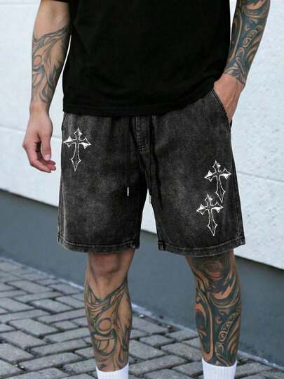 “复古海报”男士夏季水洗做旧休闲短裤