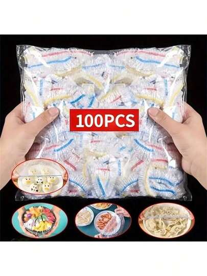 100/50pcs Disposable Food Wrap, One-Time Use Plastic Cling Film For Fridge, Leftover Rice, Fruit, Food Sealing Cover, Odor-Proof, Leak-Proof, Dust-Proof Refrigerator Wrap, Kitchen Accessories, Suitable For Plates Under 7.87 Inches In Diameter
