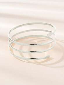 1pc Minimalist Metal Wire Bangle Bracelet, Suitable For Daily Wear - Silver - View 2