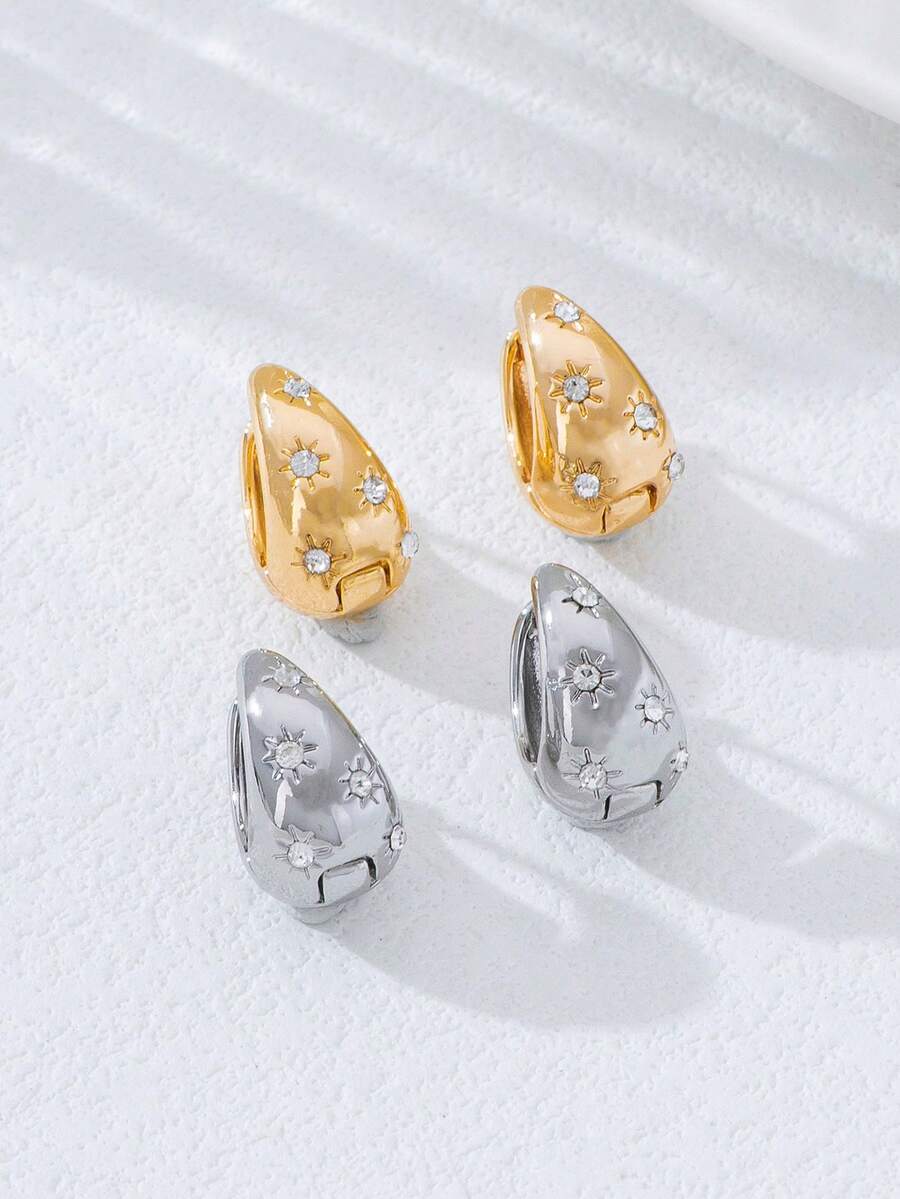 1 Pair Shiny 8-Point Star Elegant Hoop Earrings, Luxury Water Drop ...