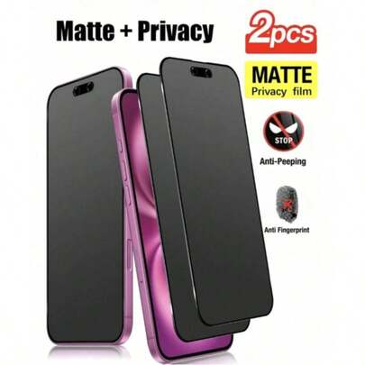 2 pièces Film de protection d'écran de téléphone portable anti-choc et anti-regard indiscret. Protecteur d'écran mat compatible avec 17/16 Pro Max/16E/16 Plus/15 Pro Max14/13/12/11/XR/X/XS/7/8. Revêtement en céramique mat 9H, anti-empreintes digitales, protection de l'écran complète. Cadeau de printemps