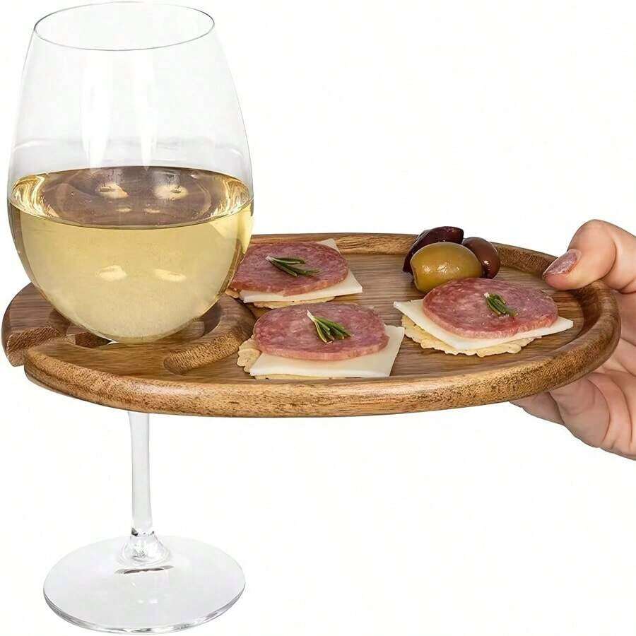 1pc Wooden Serving Tray, Snack, Fruit, Coffee, Cookie, Cheese, Steak, Pizza Platter, Made Of Rosewood - 1 Piece Wine Glass Tray - View 1