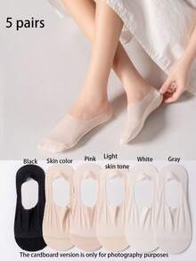 1/3/5/6/10 pares de calcetines invisibles de seda de hielo - Nuevos calcetines invisibles de barco de seda de hielo 3D para primavera y verano con talón antideslizante de silicona, calcetines invisibles brillantes - Multicolor - Ver 32