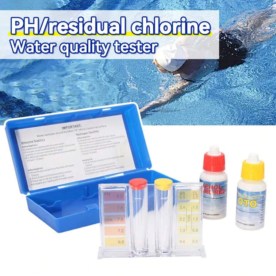 PH & Chlorine Water Test Kit, Water Quality Testing Tool For Swimming Pool, Hydroponics, Aquarium - A - View 1