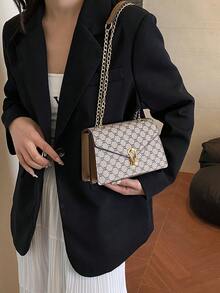迷你纯色鳄鱼纹压花女士链条单肩包，时尚斜挎包，手提包，女士钱包，送她的礼物 - 卡其色 - 查看 2
