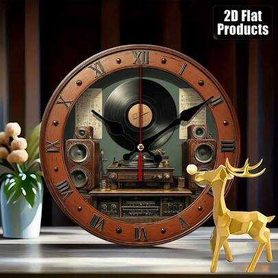 10inch Wooden Round Wall Clock - Vintage Musical Note And Vinyl Record Design, Silent Quartz Movement With No Ticking Sound, Battery Powered - Rustic Wooden Dial And Pointer Decoration, Suitable For Christmas, Thanksgiving And Other Festive Occasions, Creating A Rustic Wall Clock Atmosphere,Classroom,Decor For Bedroom,Kitchen Decor,Cute Stuff,Clock For Wall,House Essentials
