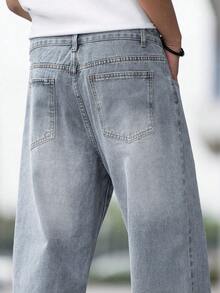 男士宽松破洞喇叭牛仔裤 休闲阔腿牛仔裤 棉质 日常穿着 时尚 - 藍色 - 查看 6