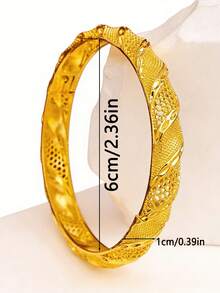 1件24K镀金手镯，中东时尚开口手镯，奢华新娘婚礼派对配饰，非洲/尼日利亚 - 金色 - 查看 2