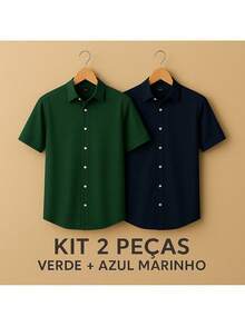Men's Slim Fit Shirt Kit With Italian Collar (2 Units) - Army Green - View 7