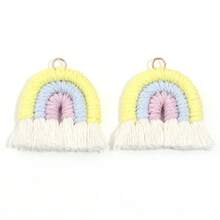 2个/包 彩虹编织流苏吊坠带环，38x35毫米 清新可爱彩虹流苏吊坠项链钥匙扣耳环配件，手工DIY半成品耳环配件 - 彩虹流蘇 - 查看 11