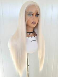 粉色直发合成蕾丝假发，中分直发粉色假发，自然发际线，耐热纤维蕾丝假发，女士角色扮演服饰 - 彩色 - 查看 6