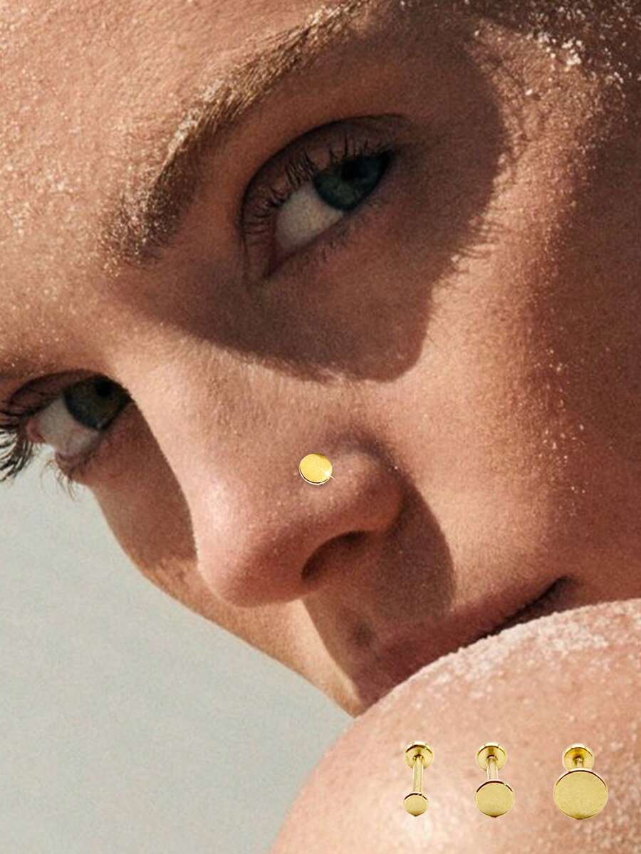 925 Sterling Silver Minimalist Geometric Round Nose Ring/Stud, Flat Bottom Nose Piercing Accessory - Single - View 1