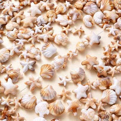 100颗夏季海滩混色海洋主题珠子，棕色和白色小装饰珠，适合DIY珠宝制作手链、项链和工艺品项目