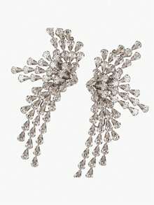 2pcs Sparkling Zirconia Wing Design Earrings, Fashionable Elegant Luxury Earrings - Silver - View 2