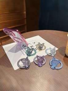 Nuevo soporte adhesivo para teléfono con forma de mariposa, adecuado para todos los modelos de teléfono, soporte hueco y cómodo, soporte de escritorio para teléfono, diseño de mariposa lindo, soporte adhesivo multifuncional para teléfono - Multicolor - Ver 5