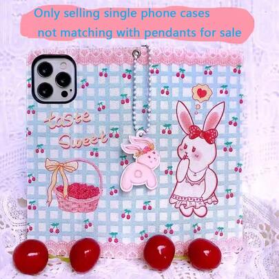 Original Foldable Flip Cute Cherry Rabbit Phone Case Compatible With IPhone 13, 16 Pro, 15 Pro Max, 14 Plus