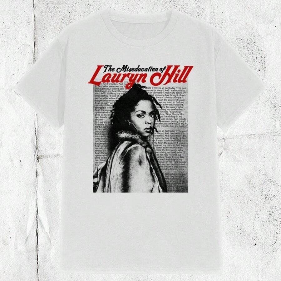 80s 90s Lauryn Hill Singer The Fugees Band T-Shirt - 白色 - 查看 1