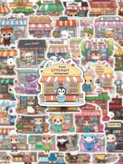 50pcs Fun Storefront Cartoon Animal Stickers Aesthetic Vibes For Journal, Phone Case, Tablet, Water Bottle, Helmet, Bike, Luggage, Waterproof Decals