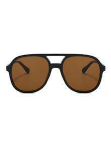 1 Pair Men's Black Round PC Frame Glasses, Minimalist Solid Color Retro Double Bridge Street Style Vacation Fashion Eyewear - Black - View 3