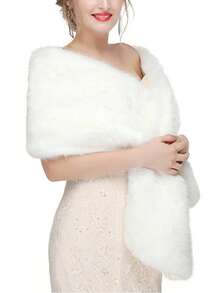 1pc Women Faux Fur Shawl, Minimalist Elegant Bridal Wrap, Wedding/Holiday Dress Accessory - Black - View 6