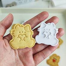 3Pcs Easter Rabbit Bear Cat Cookie Cutter Mold Heart Valentine's Day Biscuit Stamp Icing Cookie Plastics Kitchen Baking Items Back To School - View 5