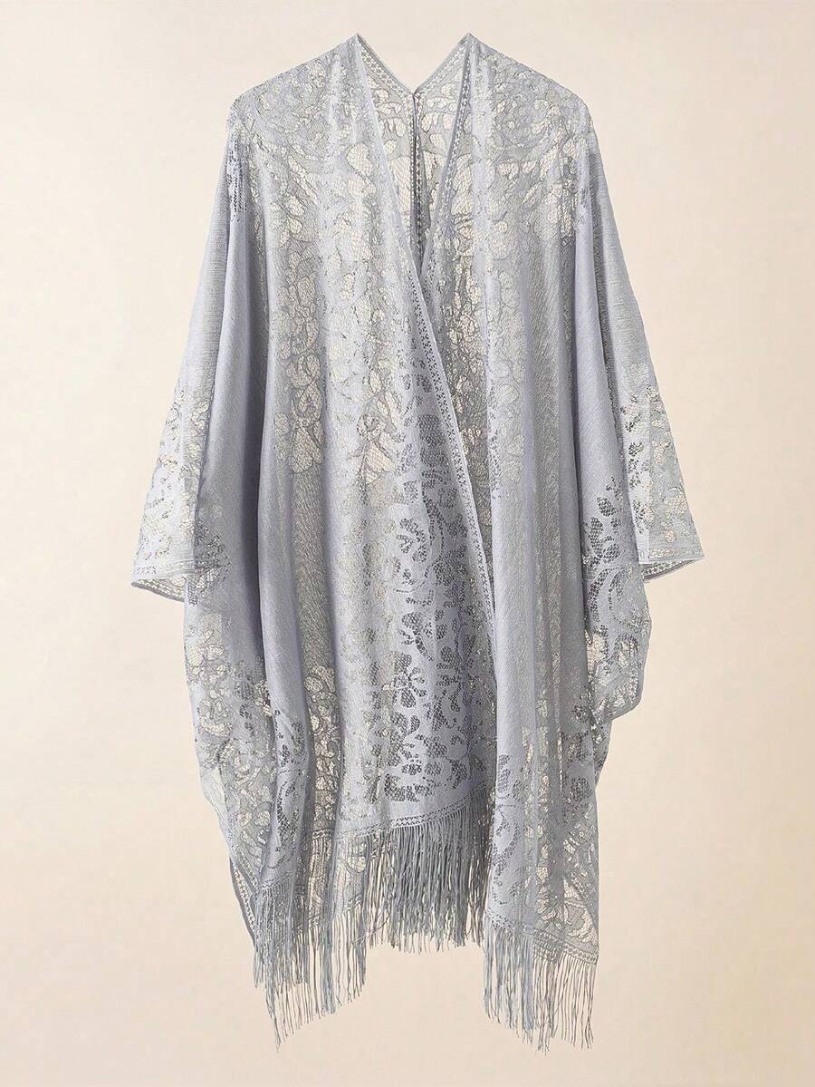 1pc Lace Cover Up Shawl Coverup - Grey - View 1