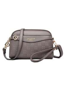 复古荔枝纹斜挎包，复古PU皮革单肩包，女士多功能手提包兼钱包 - 灰色 - 查看 4